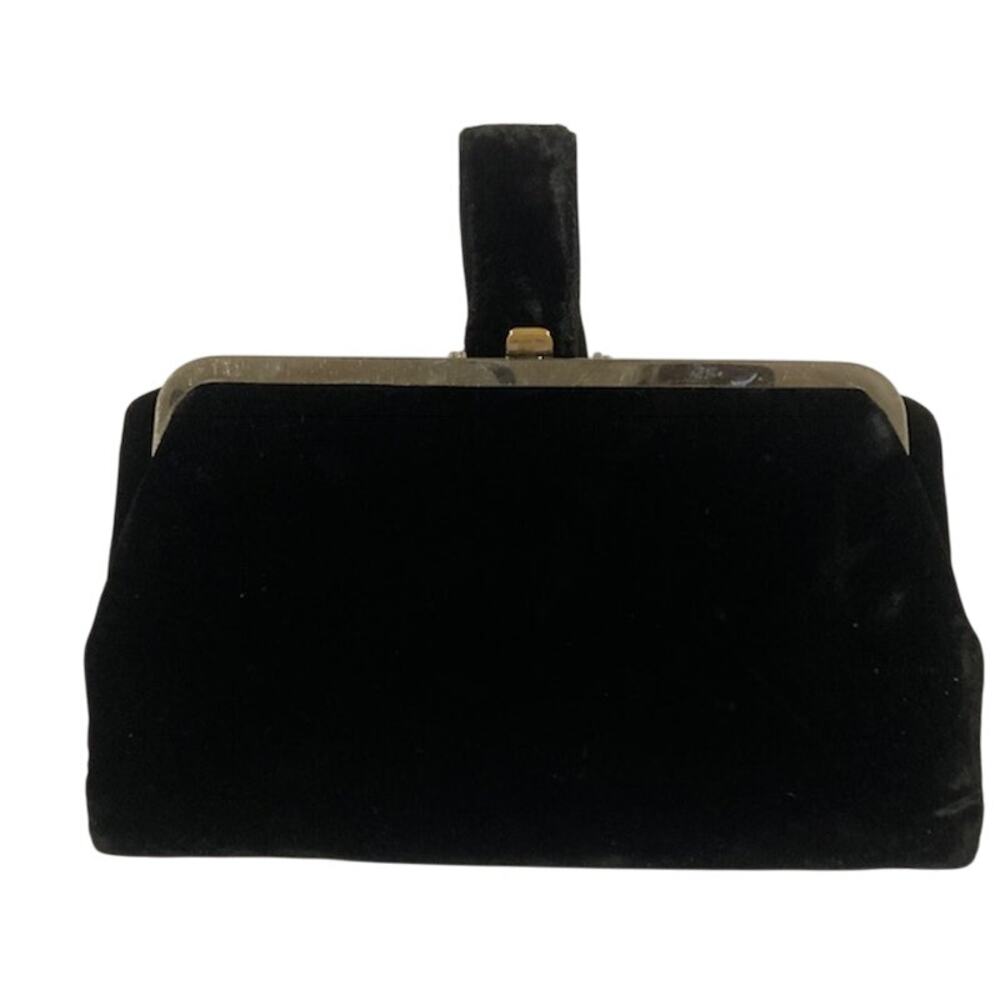 L&M VTG. Black Velvet Evening Clutch With Clasp Closure